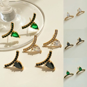 Boucles D'oreilles En Acier Inoxydable Avec Zircon En Forme De Goutte D'eau Bijoux Élégants Géométriques Pour Femmes