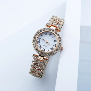 Luxury Women Quartz Watch Full Rhinestone Crystal Round Dial Stainless Steel Bracelet Fashion Casual Elegant Wristwatch