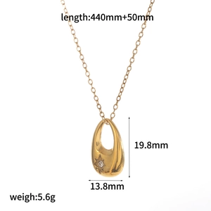 18k gold plated stainless steel teardrop pendant necklace with star set diamond detail
