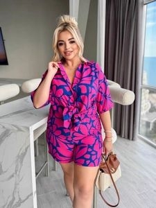 Chemise Boutonnée Et Short Taille Haute Imprimé Feuilles Tropicales Pour Femmes Décontracté Vacances Mode