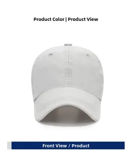 Front view of light grey quick-dry baseball cap with breathable eyelets and curved brim