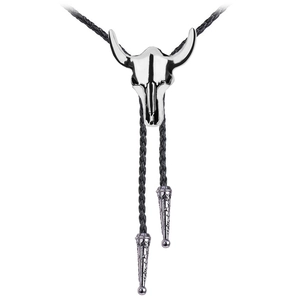 Bolo Tie Vintage Tête De Taureau Alliage Crâne De Taureau Corde En Cuir Tressé Accessoire Chemise Cowboy Occidental