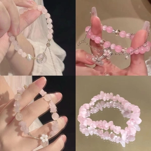 Bracelet papillon rose fleur perles d'eau douce et billes de verre style chinois