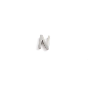 Detailed view of a silver stainless steel letter N charm for DIY jewelry making