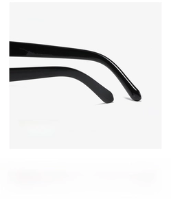 Close-up of square sunglasses leg design with curved tips for comfort and no ear pinching