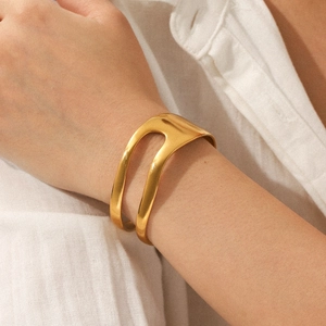 Open Cuff Bracelet 18K Gold Plated Stainless Steel Asymmetric Irregular Wave Hollow Design Minimalist Jewelry For Women