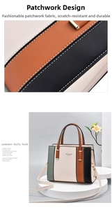 Close-up of contrast color stitching and premium gold hardware on leather handbag