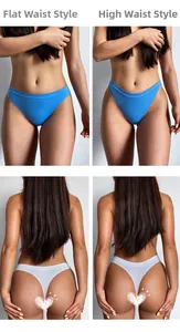 Detail view of seamless low waist athletic thongs showing stretch fit and high cut design