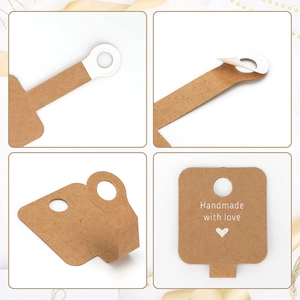 Brown kraft paper jewelry tags with Handmade with Love text and heart icon for packaging