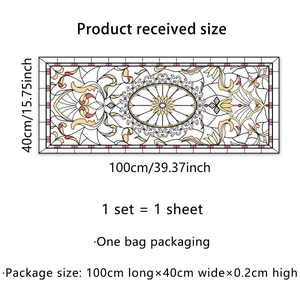 Static colorful floral window film infographic with 100x40cm size specifications