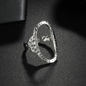 Modern irregular hammered texture silver stainless steel open ring for men and women