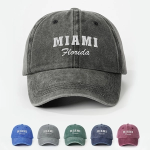 Washed Baseball Cap Miami Florida Embroidery Retro Distressed Dad Hat Sun Protection Breathable Outdoor Sport Adjustable