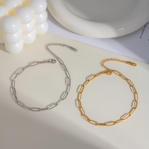 Stainless Steel Paperclip Chain Anklet Gold Plated Minimalist Hypoallergenic Foot Jewelry For Women Non-Fading