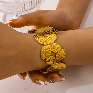 Butterfly Cuff Bracelet 18K Gold Plated Stainless Steel Hollow Out Wide Bangle For Women Niche Design