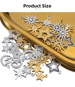 Assorted gold and silver celestial charms including stars and sun for DIY jewelry making