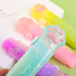 Cute cat paw push-pull eraser with macaron gradient colors and Lucky printed pattern