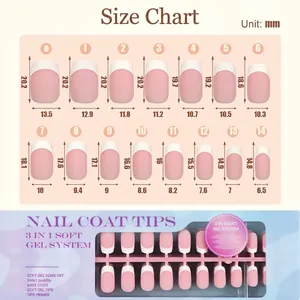Tableau des tailles pour faux ongles French en gel souple de la taille 0 à 14 en mm
