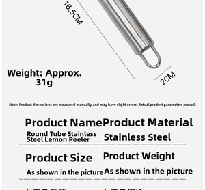 Macro view of stainless steel lemon zester with size 16.5cm by 2cm and 31g weight