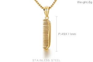 Vue détaillée d'un pendentif peigne en acier inoxydable doré, dimensions 49x11mm et 8g