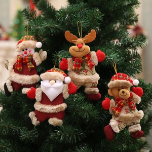 Christmas Tree Hanging Ornaments Plush Fabric Santa Snowman Reindeer Bear Dolls For Holiday Home Party Decoration Gift