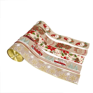 6.5cm Christmas faux linen ribbon rolls with snowflakes, pine cones and vintage trucks