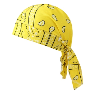 Yellow paisley durag bandana with breathable fabric and adjustable ties for outdoor sports
