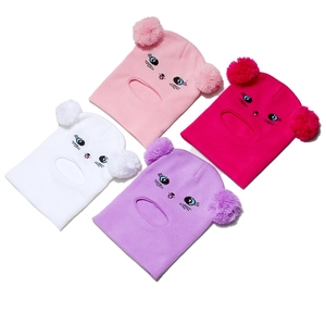 Dettagli di passamontagna in maglia a gatto per bambina in rosa, fucsia, bianco e viola