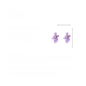 Détails des boucles d'oreilles fleur en résine violette avec zircon et dimensions