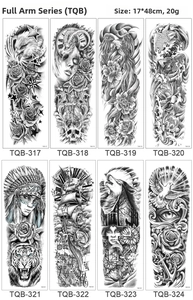 Selection of black and white full arm temporary tattoos featuring skulls and eagles