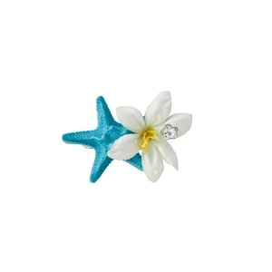 Tropical blue starfish and white plumeria flower hair clip for seaside vacation accessory