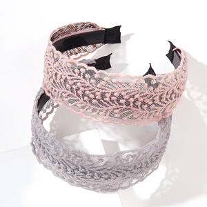 Elegant wide lace headband for women in pink and gray colors for daily hair styling