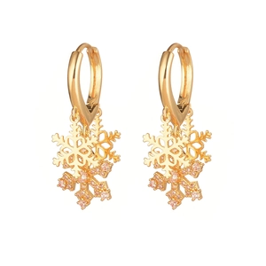 Elegant gold snowflake earrings with pink zircon accents and stylish tassel drops