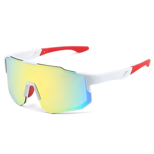 White frame sports cycling sunglasses with vibrant colorful gradient mirror lenses