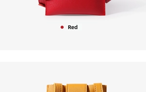 Detailed back view of mini leather phone pouch featuring belt loops in red and yellow