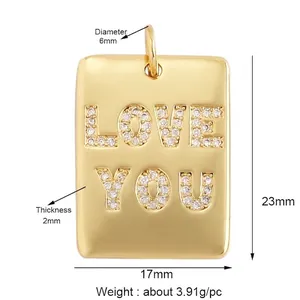 Detailed size chart showing 23x17mm dimensions of the gold Love You heart pendant