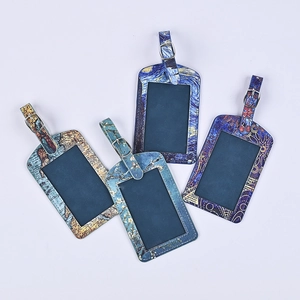 Set of 4 PU leather luggage tags featuring classic Van Gogh oil painting art prints