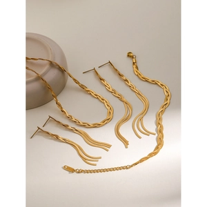 Parure bijoux femme collier chaîne serpent tressée et boucles d'oreilles plaqué or 18 carats