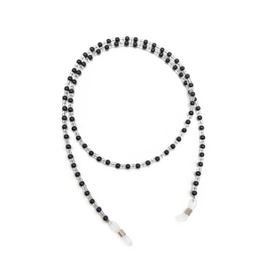 Fashionable retro black beaded glasses chain with anti-slip silicone loops for women