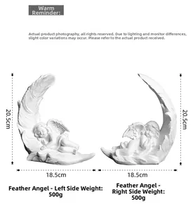 Detailed view of 20.5cm white resin angel wings sculptures with intricate feather textures