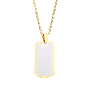 Luxury gold stainless steel necklace with a polished white military dog tag pendant