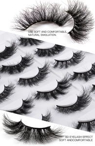 Close-up of fluffy thick false eyelashes showing natural 8D volume and soft fiber texture