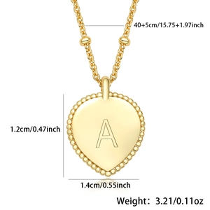Detail of S925 silver heart pendant with letter A, showing size 1.2x1.4cm and weight