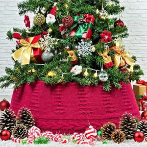 Jupe De Sapin De Noël Tricotée Polyester Texture Torsadée Décoration De Fête Classique Confortable