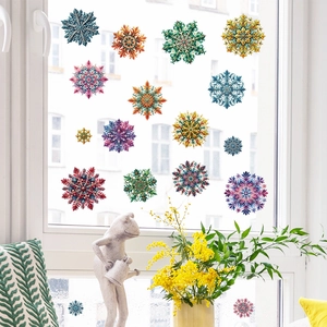 Colorful crystal snowflake window decals set for Christmas glass decoration on home windows