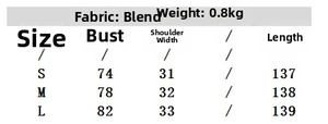 Size chart for summer pleated knit dress with detailed bust, shoulder, and length specs