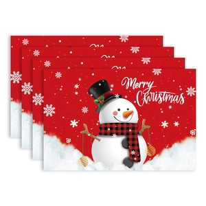 Set of 4 Christmas placemats with snowman pattern and Merry Christmas text decor