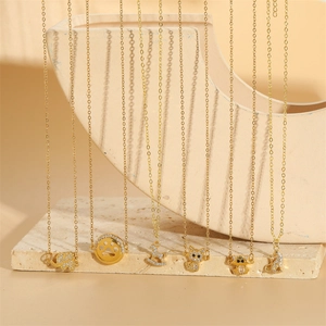 Golden titanium steel necklace set with sparkling zircon animal pendants and charms