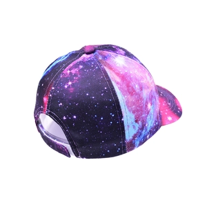 Adjustable tie-dye baseball cap featuring a vibrant purple and blue galaxy nebula print