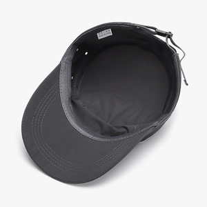 Deep grey flat top military cap with adjustable drawstring and high-quality inner stitching