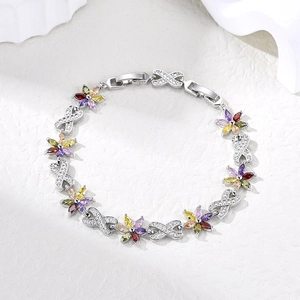 Elegante bracciale in argento S925 con fiori di glicine e pietre di zirconio cubico